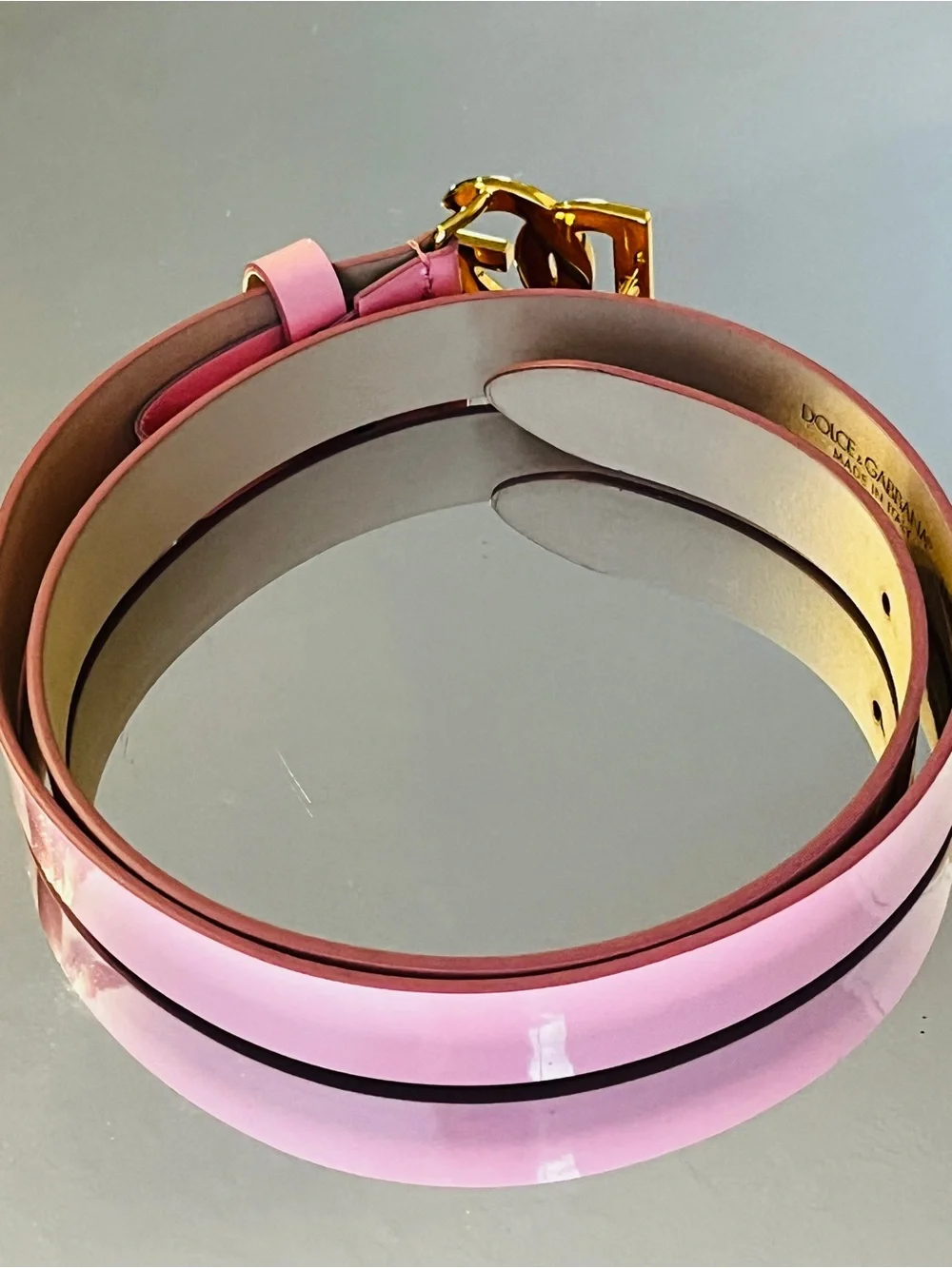Dolce & Gabbana Pink Patent Leather Childs Belt with Gold DG Buckle